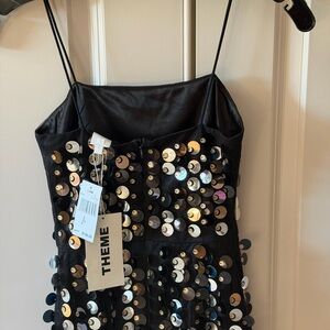 THEME Black Sequin Spaghetti Strap Dress with Gold-Silver Discs
